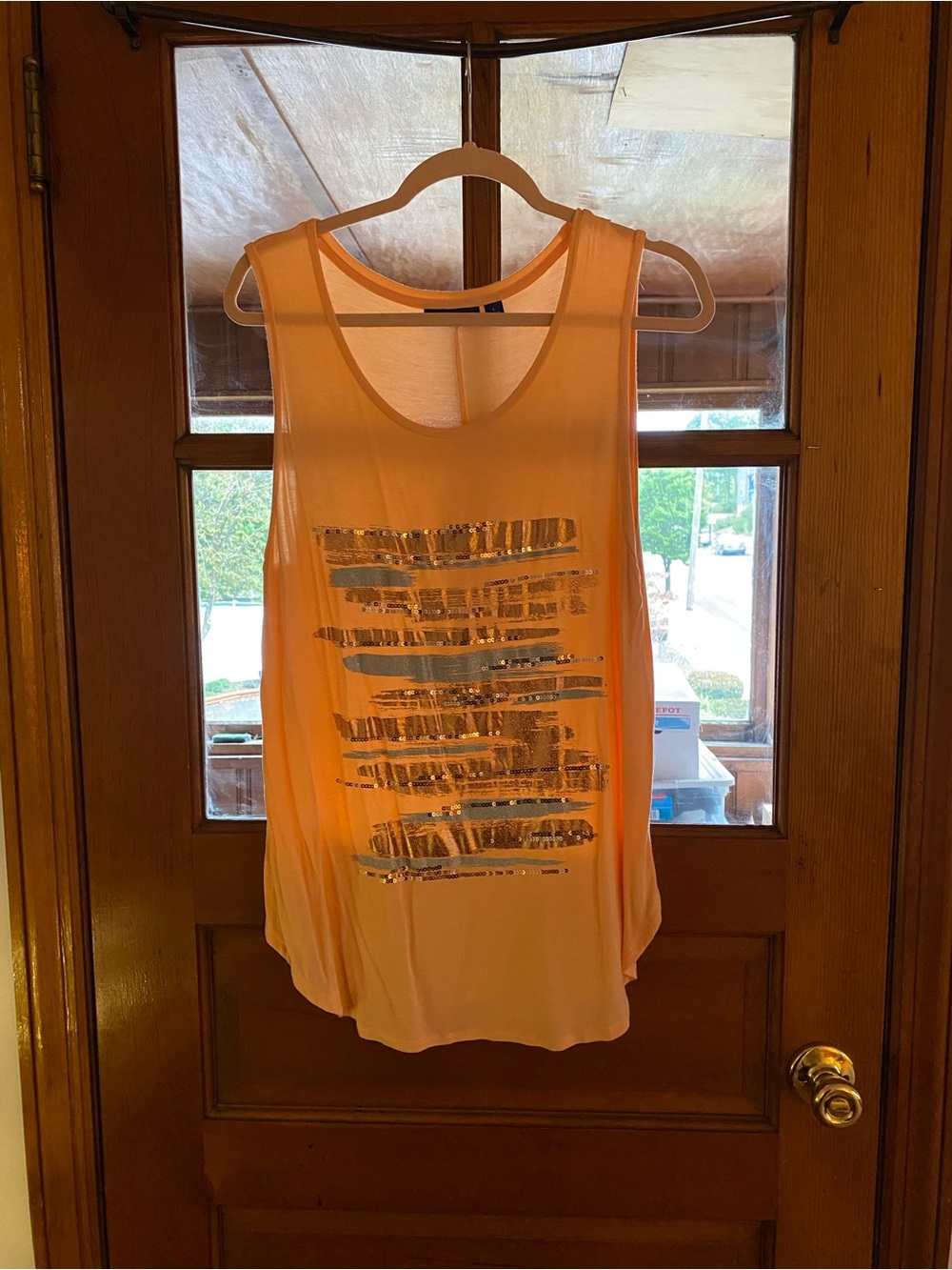 Apt. 9 Peach Tank with Silver Metallic Sequin & Stripe Accents Size L